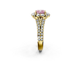Yellow gold Fancy Pink Cushion  Halo Split Shank Diamond Engagement Ring with Pave Band and Four-Prong Setting_56