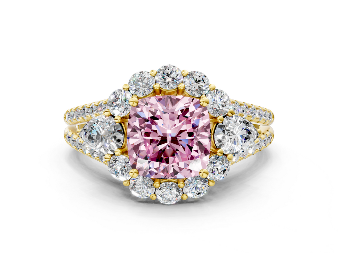 Yellow gold Fancy Pink Cushion  Halo Split Shank Diamond Engagement Ring with Prong Setting_20