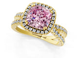 Yellow gold Fancy Pink Cushion  Halo Split Shank Diamond Ring with Pavé Setting_27
