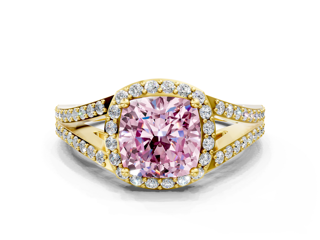 Yellow gold Fancy Pink Cushion  Halo Split Shank Diamond Ring with Prong Setting_20