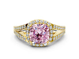 Yellow gold Fancy Pink Cushion  Halo Split Shank Pave Diamond Ring with Four-Prong Setting_48