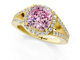 Yellow gold Fancy Pink Cushion  Halo Split Shank Pave Diamond Ring with Four-Prong Setting_49