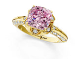 Yellow gold Fancy Pink Cushion  Halo Split Shank Pave Diamond Ring with Petal Prong Setting_34