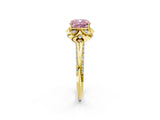 Yellow gold Fancy Pink Cushion  Halo Split Shank Pave Diamond Ring with Petal Prong Setting_35