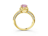 Yellow gold Fancy Pink Cushion  Halo Split Shank Pave Diamond Ring with Petal Prong Setting_36