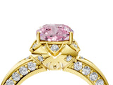 Yellow gold Fancy Pink Cushion  Halo Split Shank Pave Diamond Ring with Petal Prong Setting_37