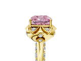 Yellow gold Fancy Pink Cushion  Halo Split Shank Pave Diamond Ring with Petal Prong Setting_38