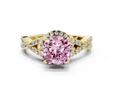 Yellow gold Fancy Pink Cushion  Halo Twist Band Solitaire Prong Setting Ring_118