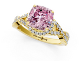 Yellow gold Fancy Pink Cushion  Halo Twist Band Solitaire Prong Setting Ring_119