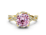Yellow gold Fancy Pink Cushion  Halo Twist Band Solitaire Ring with Six-Prong Setting_37