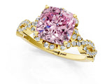 Yellow gold Fancy Pink Cushion  Halo Twist Band Solitaire Ring with Six-Prong Setting_38