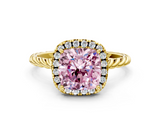 Yellow gold Fancy Pink Cushion  Halo Twisted Band Four-Prong Diamond Ring_20