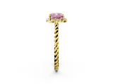 Yellow gold Fancy Pink Cushion  Halo Twisted Band Four-Prong Diamond Ring_22