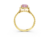 Yellow gold Fancy Pink Cushion  Halo Twisted Band Four-Prong Diamond Ring_23
