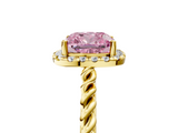 Yellow gold Fancy Pink Cushion  Halo Twisted Band Four-Prong Diamond Ring_25