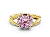 Yellow gold Fancy Pink Cushion  Halo Twisted Band Four-Prong Ring_37