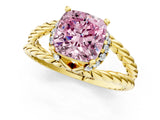 Yellow gold Fancy Pink Cushion  Halo Twisted Band Four-Prong Ring_38
