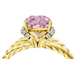 Yellow gold Fancy Pink Cushion  Halo Twisted Band Four-Prong Ring_41
