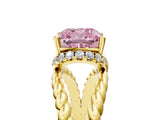 Yellow gold Fancy Pink Cushion  Halo Twisted Band Four-Prong Ring_42