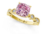 Yellow gold Fancy Pink Cushion  Milgrain Bezel Diamond Engagement Ring with Solitaire Prong Setting_161