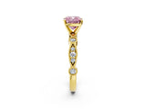 Yellow gold Fancy Pink Cushion  Milgrain Bezel Diamond Engagement Ring with Solitaire Prong Setting_162