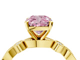 Yellow gold Fancy Pink Cushion  Milgrain Bezel Diamond Engagement Ring with Solitaire Prong Setting_164
