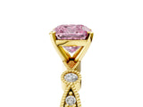 Yellow gold Fancy Pink Cushion  Milgrain Bezel Diamond Engagement Ring with Solitaire Prong Setting_165