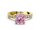 Yellow gold Fancy Pink Cushion  Milgrain Pave Diamond Engagement Ring with Four-Prong Setting_133