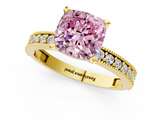 Yellow gold Fancy Pink Cushion  Milgrain Pave Diamond Engagement Ring with Four-Prong Setting_134