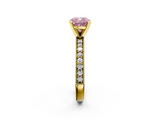 Yellow gold Fancy Pink Cushion  Milgrain Pave Diamond Engagement Ring with Four-Prong Setting_135