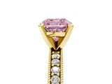 Yellow gold Fancy Pink Cushion  Milgrain Pave Diamond Engagement Ring with Four-Prong Setting_138