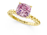 Yellow gold Fancy Pink Cushion  Solitaire Beaded Band Prong Setting Ring 1