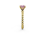 Yellow gold Fancy Pink Cushion  Solitaire Beaded Band Prong Setting Ring 2