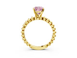 Yellow gold Fancy Pink Cushion  Solitaire Beaded Band Prong Setting Ring 3