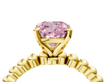 Yellow gold Fancy Pink Cushion  Solitaire Beaded Band Prong Setting Ring 4