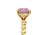 Yellow gold Fancy Pink Cushion  Solitaire Beaded Band Prong Setting Ring 5