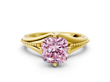 Yellow gold Fancy Pink Cushion  Solitaire Beaded Band Six-Prong Setting
