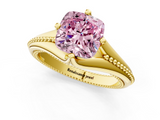 Yellow gold Fancy Pink Cushion  Solitaire Beaded Band Six-Prong Setting_1