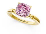 Yellow gold Fancy Pink Cushion  Solitaire Beaded Band with Four-Prong Setting_56