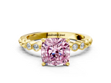 Yellow gold Fancy Pink Cushion  Solitaire Bezel Accent Diamond Engagement Ring with Beaded Band and Four-Prong Setting_41