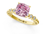 Yellow gold Fancy Pink Cushion  Solitaire Bezel Accent Diamond Engagement Ring with Beaded Band and Four-Prong Setting_42