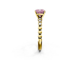 Yellow gold Fancy Pink Cushion  Solitaire Bezel Accent Diamond Engagement Ring with Beaded Band and Four-Prong Setting_43