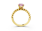 Yellow gold Fancy Pink Cushion  Solitaire Bezel Accent Diamond Engagement Ring with Beaded Band and Four-Prong Setting_44