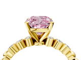 Yellow gold Fancy Pink Cushion  Solitaire Bezel Accent Diamond Engagement Ring with Beaded Band and Four-Prong Setting_45