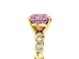 Yellow gold Fancy Pink Cushion  Solitaire Bezel Accent Diamond Engagement Ring with Beaded Band and Four-Prong Setting_46