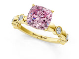 Yellow gold Fancy Pink Cushion  Solitaire Bezel-Set Diamond Ring with Beaded Band and Four-Prong Setting_33