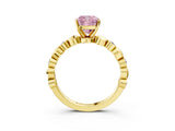 Yellow gold Fancy Pink Cushion  Solitaire Bezel-Set Diamond Ring with Beaded Band and Four-Prong Setting_35