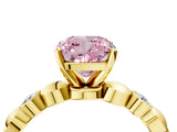 Yellow gold Fancy Pink Cushion  Solitaire Bezel-Set Diamond Ring with Beaded Band and Four-Prong Setting_36