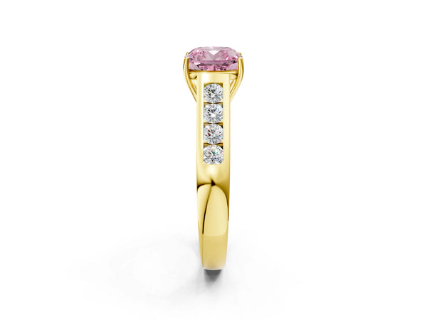 Yellow gold Fancy Pink Cushion  Solitaire Channel-Set Diamond Engagement Ring with Four-Prong Setting