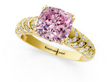 Yellow gold Fancy Pink Cushion  Solitaire Chevron Pave Diamond Engagement Ring with Six-Prong Setting_4